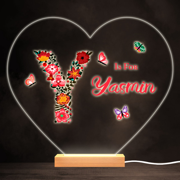 Floral Alphabet Butterflies Letter Y Heart Personalised Gift Lamp Night Light