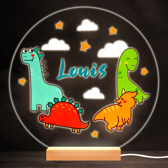 Dinosaur Cartoon Star Colourful Round Personalised Gift LED Lamp Night Light