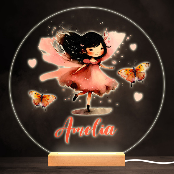 Fairy Girl Pretty Butterfly Colourful Round Personalised Gift Lamp Night Light