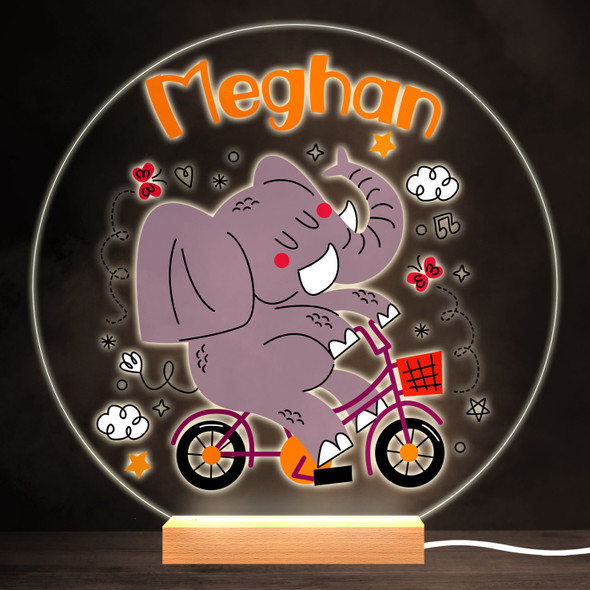 Funny Elephant On Bike Colourful Round Personalised Gift LED Lamp Night Light