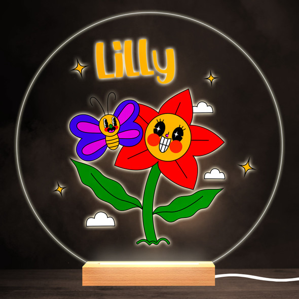 Funny Flower With Butterfly Colourful Round Personalised Gift Lamp Night Light
