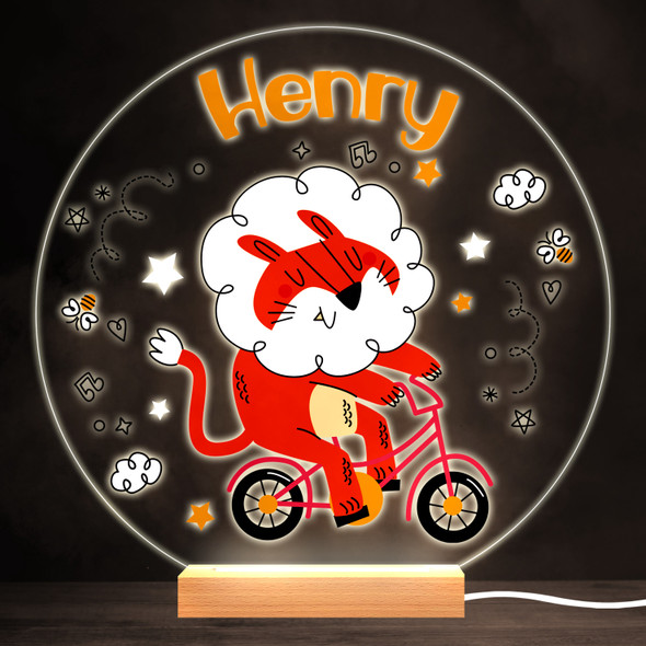 Funny Lion On Bike Colourful Round Personalised Gift LED Lamp Night Light