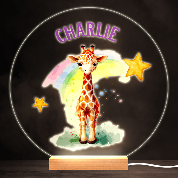 Giraffe Rainbow Baby Child Boy Girl Round Personalised Gift Lamp Night Light