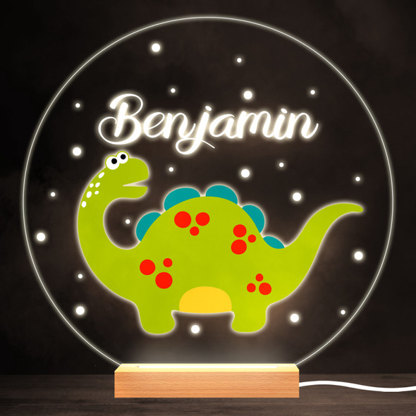 Green Cute Dinosaur Colourful Round Personalised Gift LED Lamp Night Light