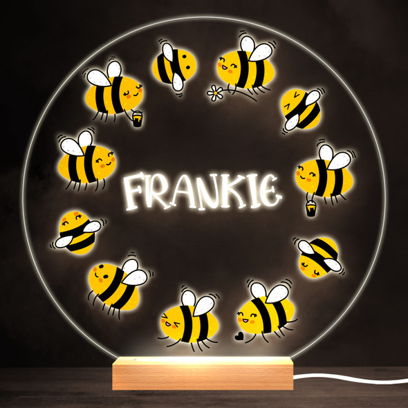 Happy Bees Colourful Round Personalised Gift Warm White LED Lamp Night Light
