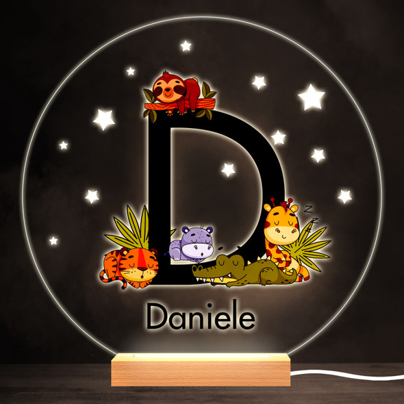 Sleeping Baby Safari Animals Letter D Round Personalised Gift Lamp Night Light