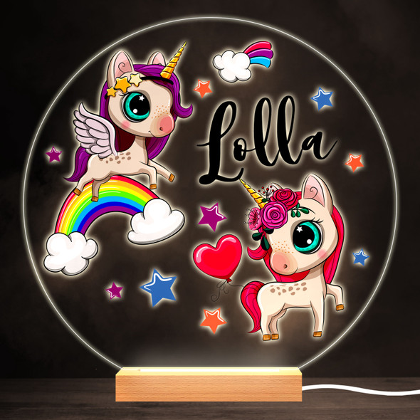 Colourful Unicorns Colourful Round Personalised Gift LED Lamp Night Light