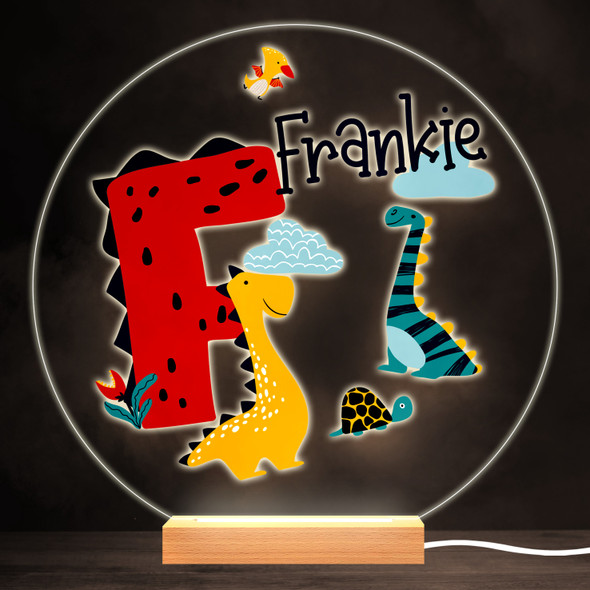 Dinosaur Alphabet Letter F Colourful Round Personalised Gift Lamp Night Light