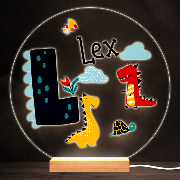 Dinosaur Alphabet Letter L Colourful Round Personalised Gift Lamp Night Light