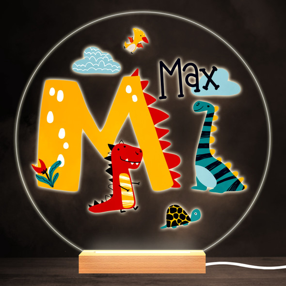 Dinosaur Alphabet Letter M Colourful Round Personalised Gift Lamp Night Light
