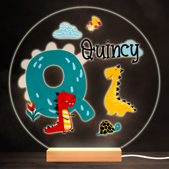 Dinosaur Alphabet Letter Q Colourful Round Personalised Gift Lamp Night Light