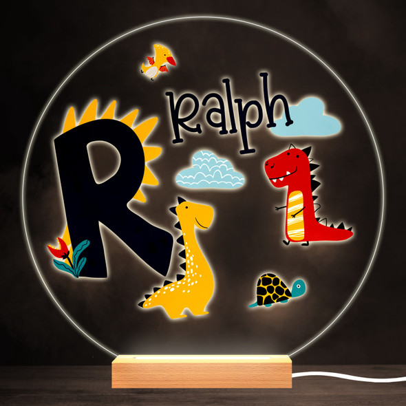 Dinosaur Alphabet Letter R Colourful Round Personalised Gift Lamp Night Light