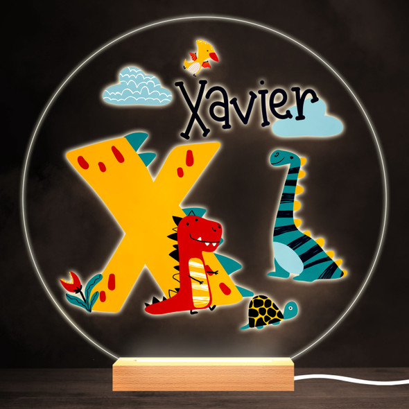 Dinosaur Alphabet Letter X Colourful Round Personalised Gift Lamp Night Light