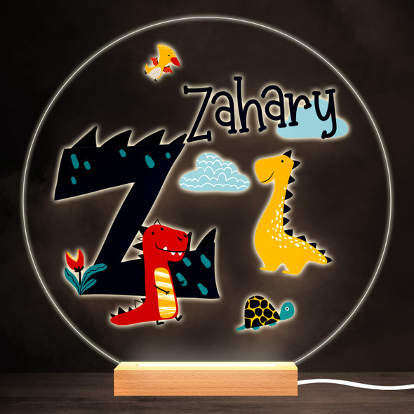 Dinosaur Alphabet Letter Z Colourful Round Personalised Gift Lamp Night Light