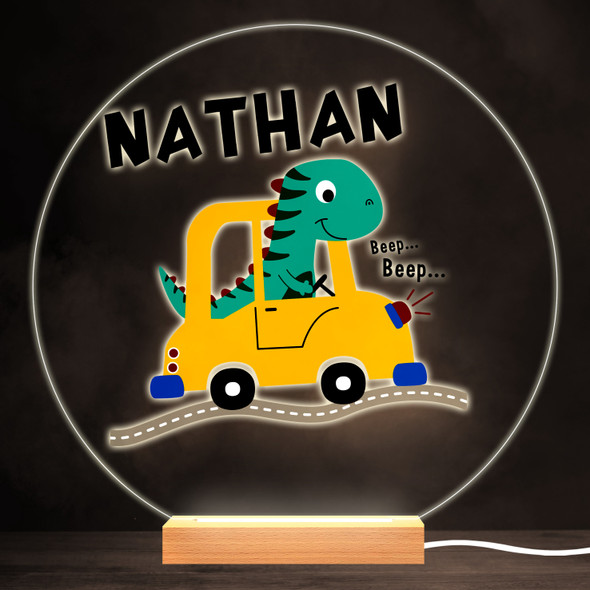 Cute Dinosaur Driving Car Colourful Round Personalised Gift LED Lamp Night Light