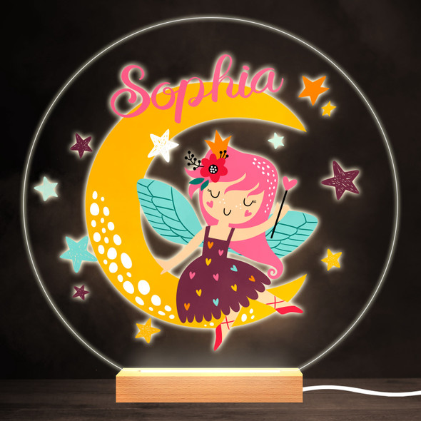 Cute Fairy Moon Colourful Round Personalised Gift LED Lamp Night Light