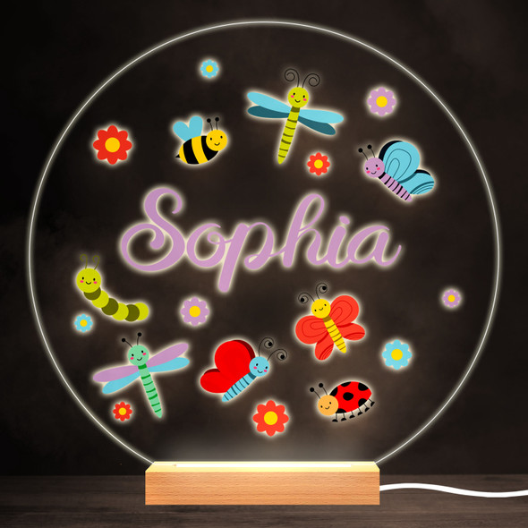 Cute Happy Insects Bugs Colourful Round Personalised Gift LED Lamp Night Light