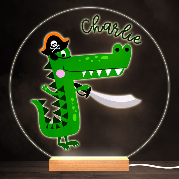 Cute Pirate Crocodile Colourful Round Personalised Gift LED Lamp Night Light