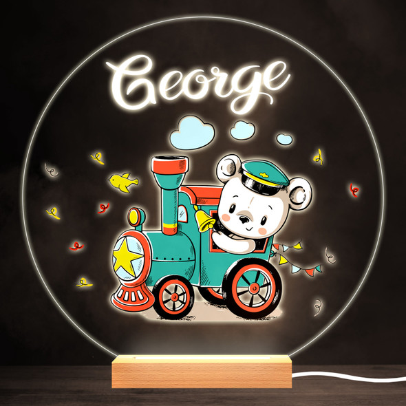 Cute Train Bear Colourful Round Personalised Gift LED Lamp Night Light