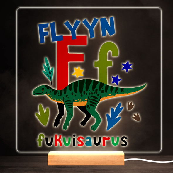F Dinosaur Alphabet Colourful Square Personalised Gift LED Lamp Night Light