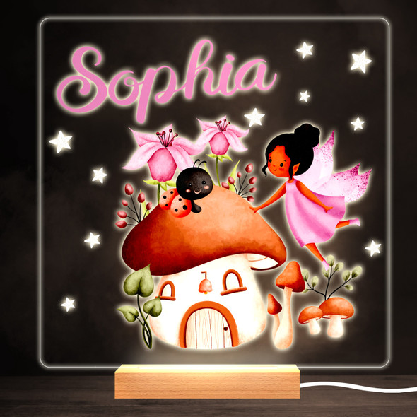 Fairy Garden And Mushroom House Bright Square Personalised Gift Lamp Night Light
