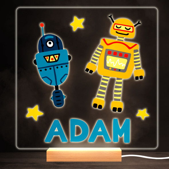 Robots Yellow Colourful Square Personalised Gift Warm White LED Lamp Night Light