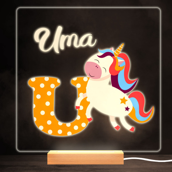 Animal Alphabet Letter U Colourful Square Personalised Gift LED Lamp Night Light