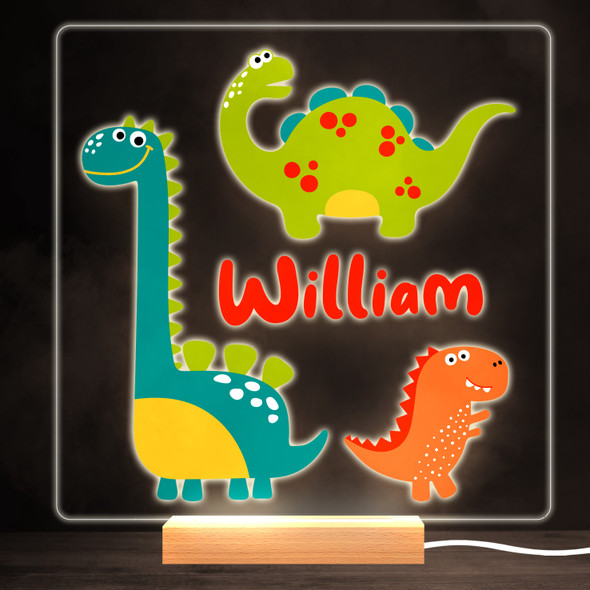 Cute Baby Dinosaurs Colourful Square Personalised Gift LED Lamp Night Light
