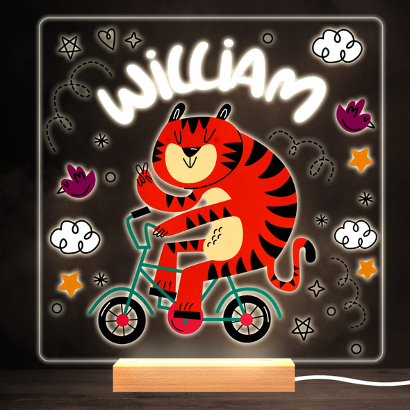 Cute Tiger On Bike Colourful Square Personalised Gift LED Lamp Night Light