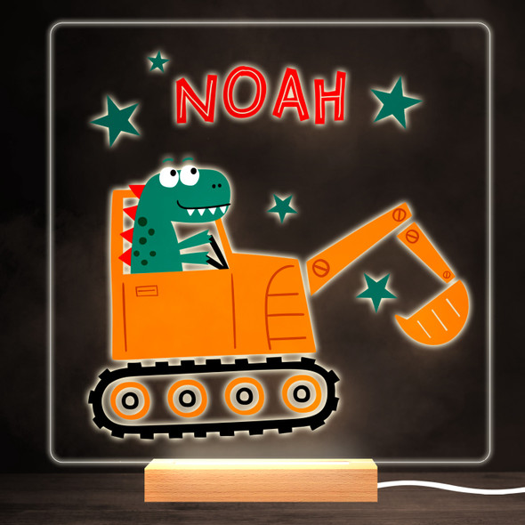 Dinosaur Digger Boy Colourful Square Personalised Gift LED Lamp Night Light