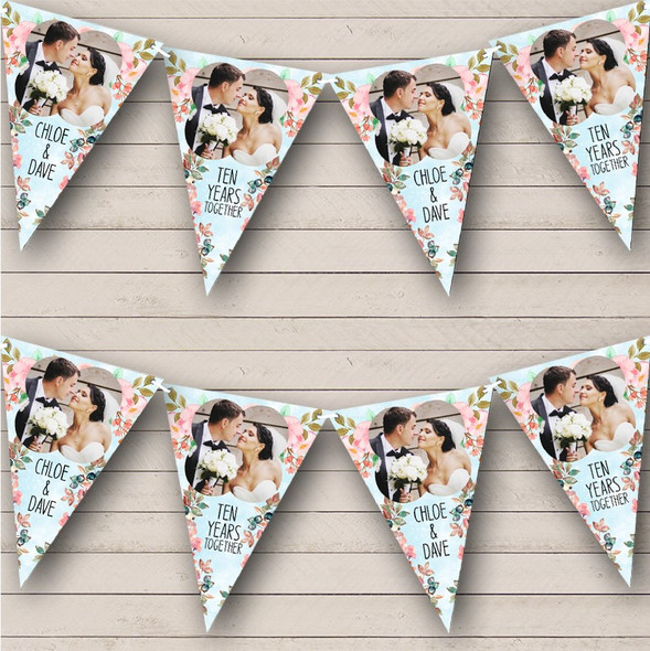 Watercolour Flowers Wedding Anniversary Bunting Photo Personalised Bunting