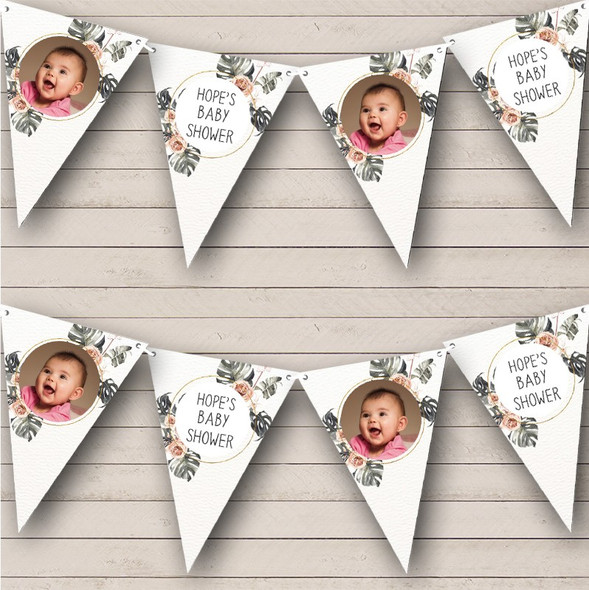 Brown Gold Floral Baby Shower Photo Personalised Party Banner Bunting