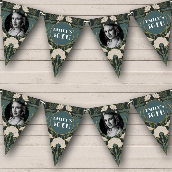 Green Gatsby 20's Art Deco Vintage Birthday Photo Personalised Banner Bunting