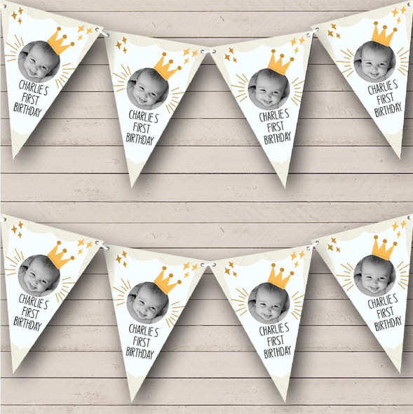 Baby Photo First Birthday Crown Bunting Personalised Party Banner Bunting