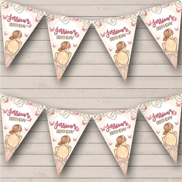 Vintage Flowers Butterflies Girl In Dress Birthday Personalised Banner Bunting