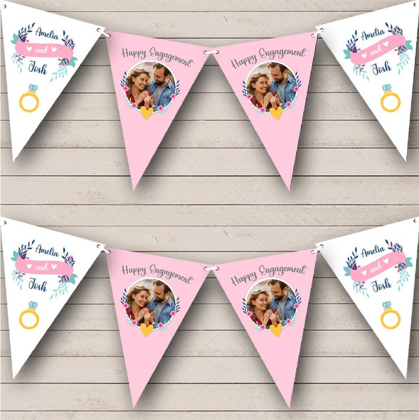 Happy Engagement Couple Photo Pink Blue Personalised Party Banner Bunting