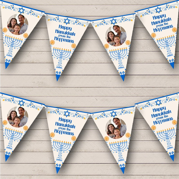 Family Happy Hanukkah Jewish Menorah Photo Personalised Party Banner Bunting
