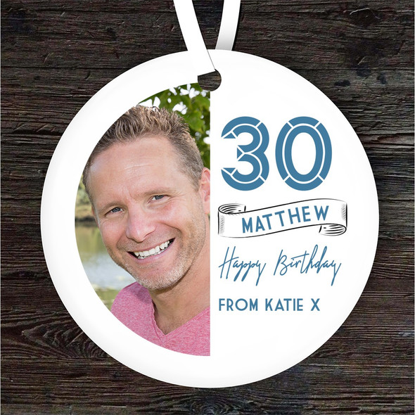 Blue Birthday Photo Special Any Age Personalised Gift Keepsake Hanging Ornament