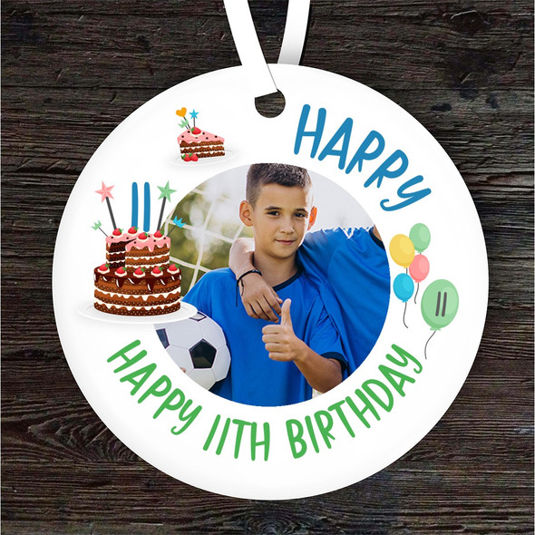Happy Birthday 11th Any Age Boy Photo Cake Personalised Gift Hanging Ornament