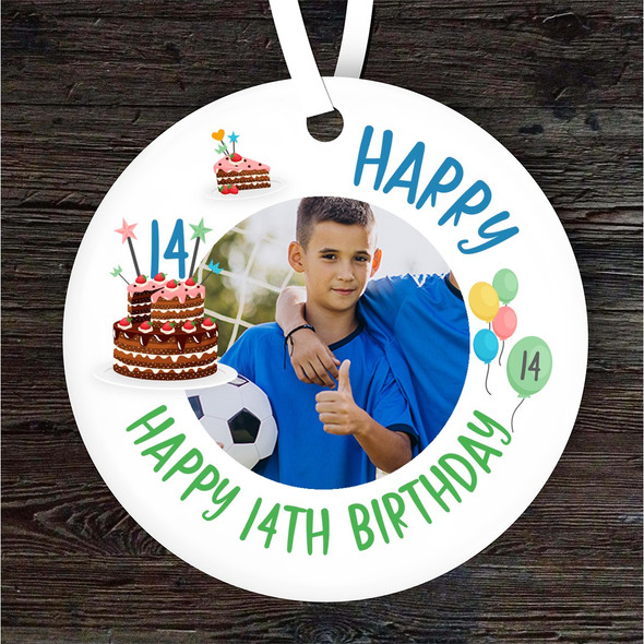 Happy Birthday 14th Any Age Boy Photo Cake Personalised Gift Hanging Ornament