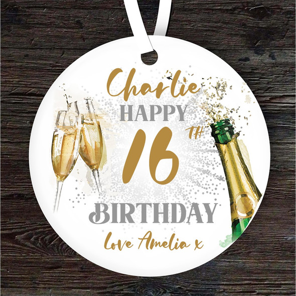 16th Birthday Champagne Sparkle Personalised Gift Keepsake Hanging Ornament