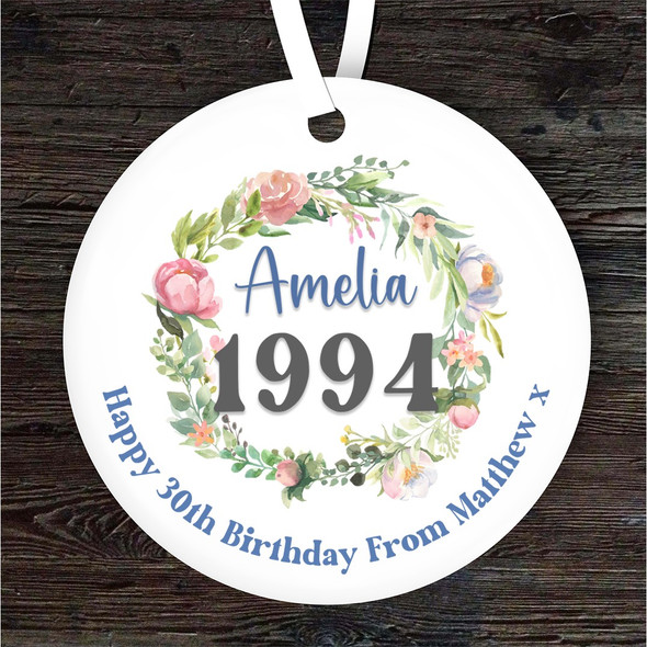 Special Birthday Year Pink Lilac Round Personalised Gift Hanging Ornament