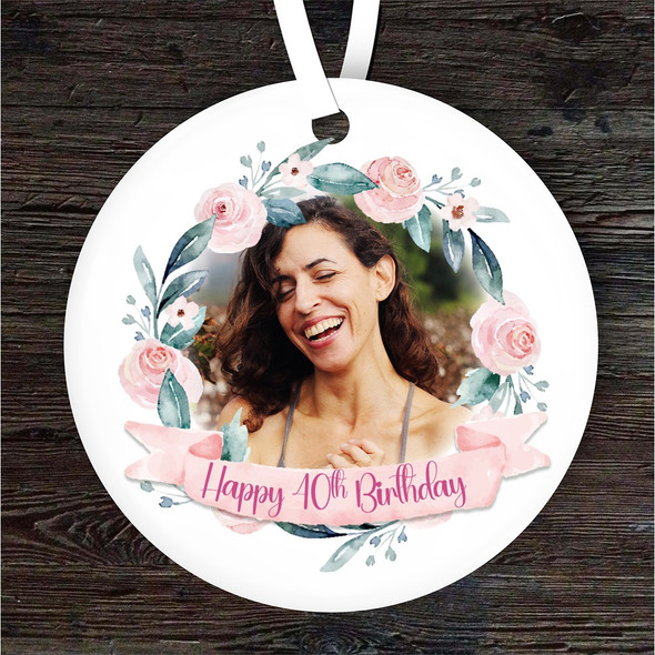 Pink Rose Photo Special Birthday Round Personalised Gift Hanging Ornament