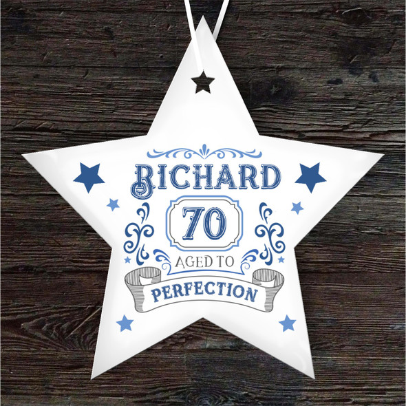 Special 70th Birthday Age Blue Star Personalised Gift Hanging Ornament