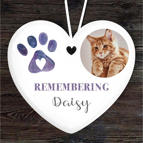 Remembering Animal Pet Loss Cat Photo Heart Personalised Gift Hanging Ornament