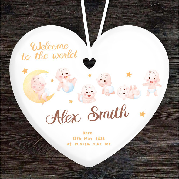 Welcome New Baby Babies Heart Personalised Gift Keepsake Hanging Ornament Plaque