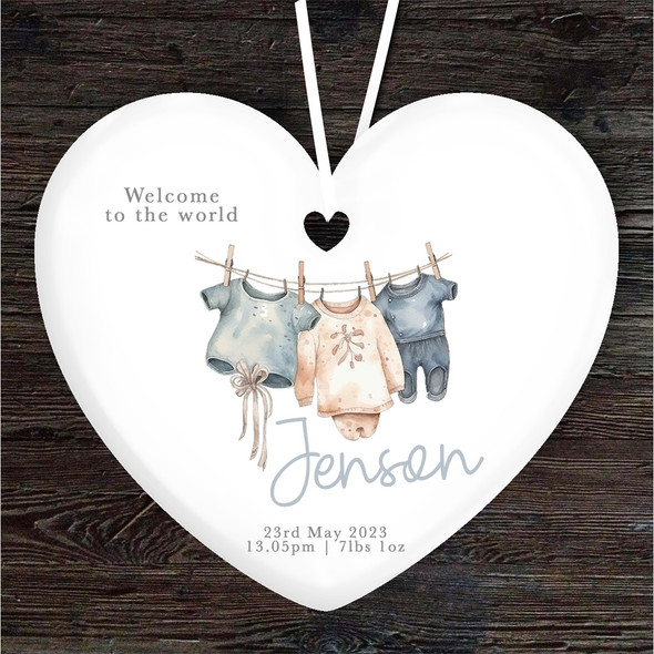 Welcome New Baby Baby Clothes Heart Personalised Gift Keepsake Hanging Ornament