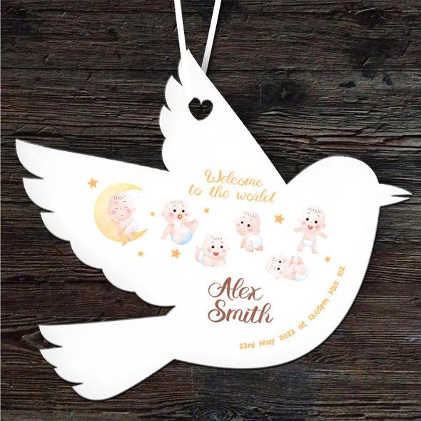 Welcome New Baby Babies Bird Personalised Gift Keepsake Hanging Ornament Plaque