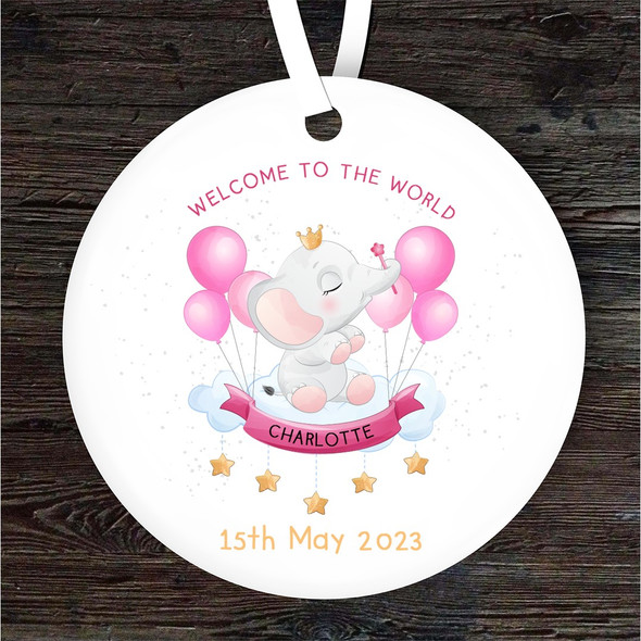 Welcome To The World Pink Elephant New Baby Personalised Gift Hanging Ornament