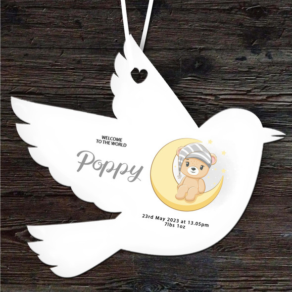 Welcome New Baby Neutral Bear Bird Personalised Gift Keepsake Hanging Ornament